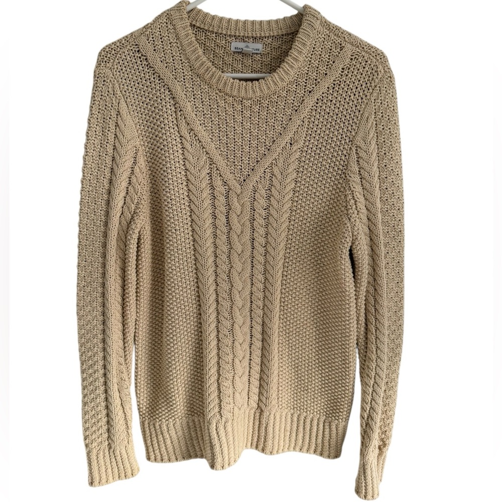 L.L. Bean Women's Signature Cotton Fisherman Sweater, Crewneck Beige, Size Small